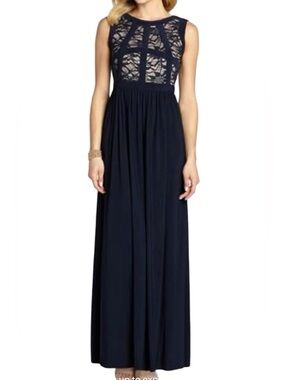 R&M RICHARDS Navy Lace Bodice Sleeveless Maxi Dress Size 14 Tall